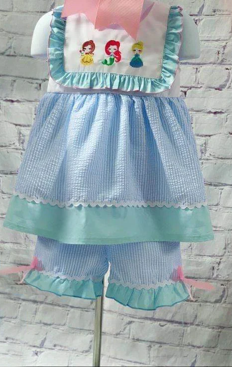 custom style cartoon princess sleeveless shorts girls set