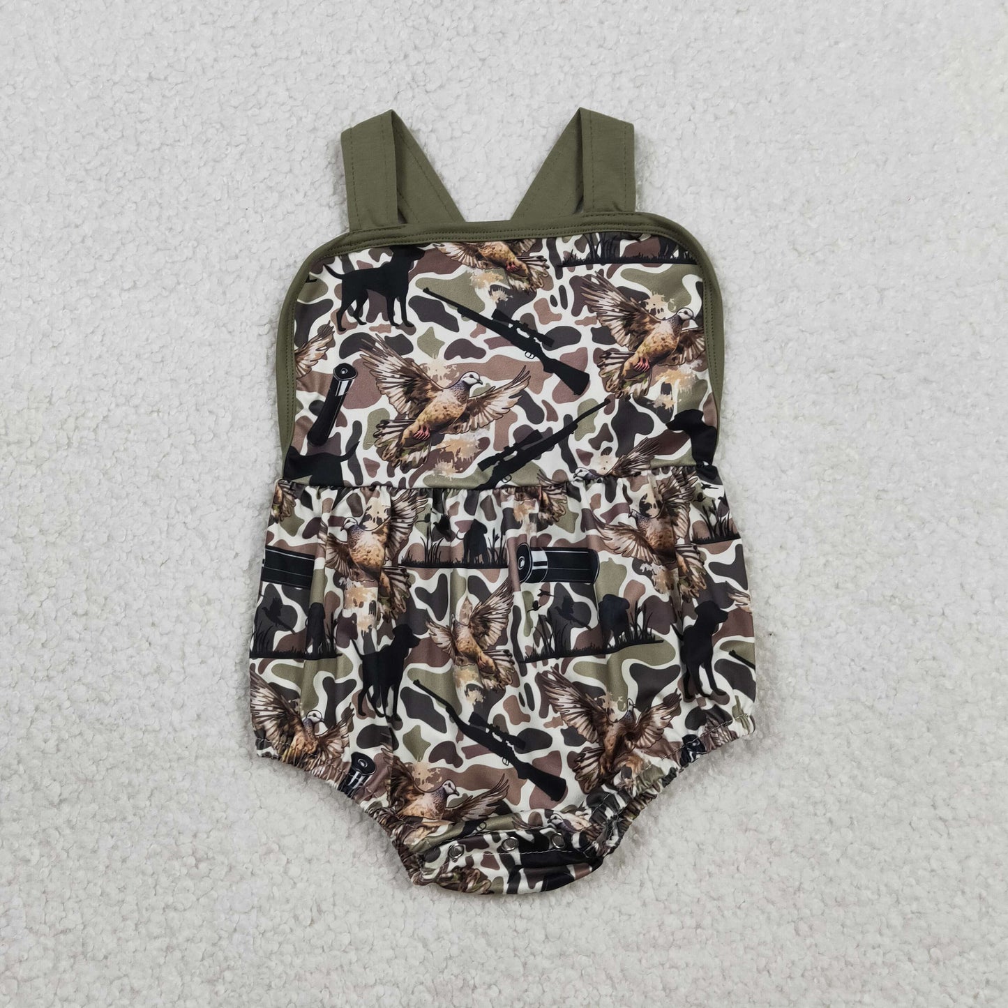 SR3926 Hunting Camo Dog Mallard Boys Romper