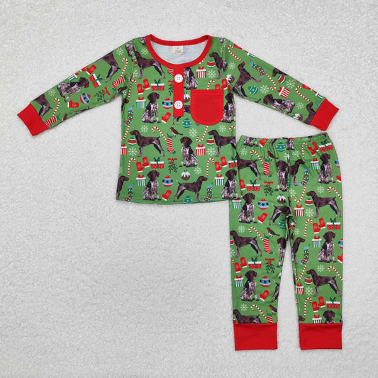 bamboo BLP0672 Christmas cane candy dog green long sleeve pants boys pajamas