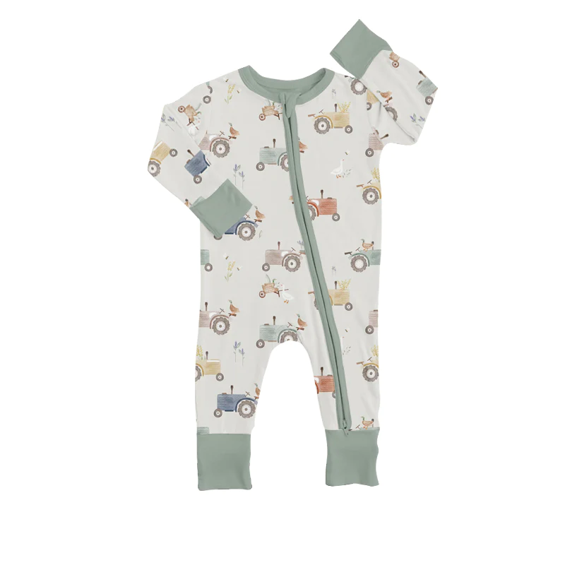 custom S 9.12 Farm tractor long sleeve kids romper