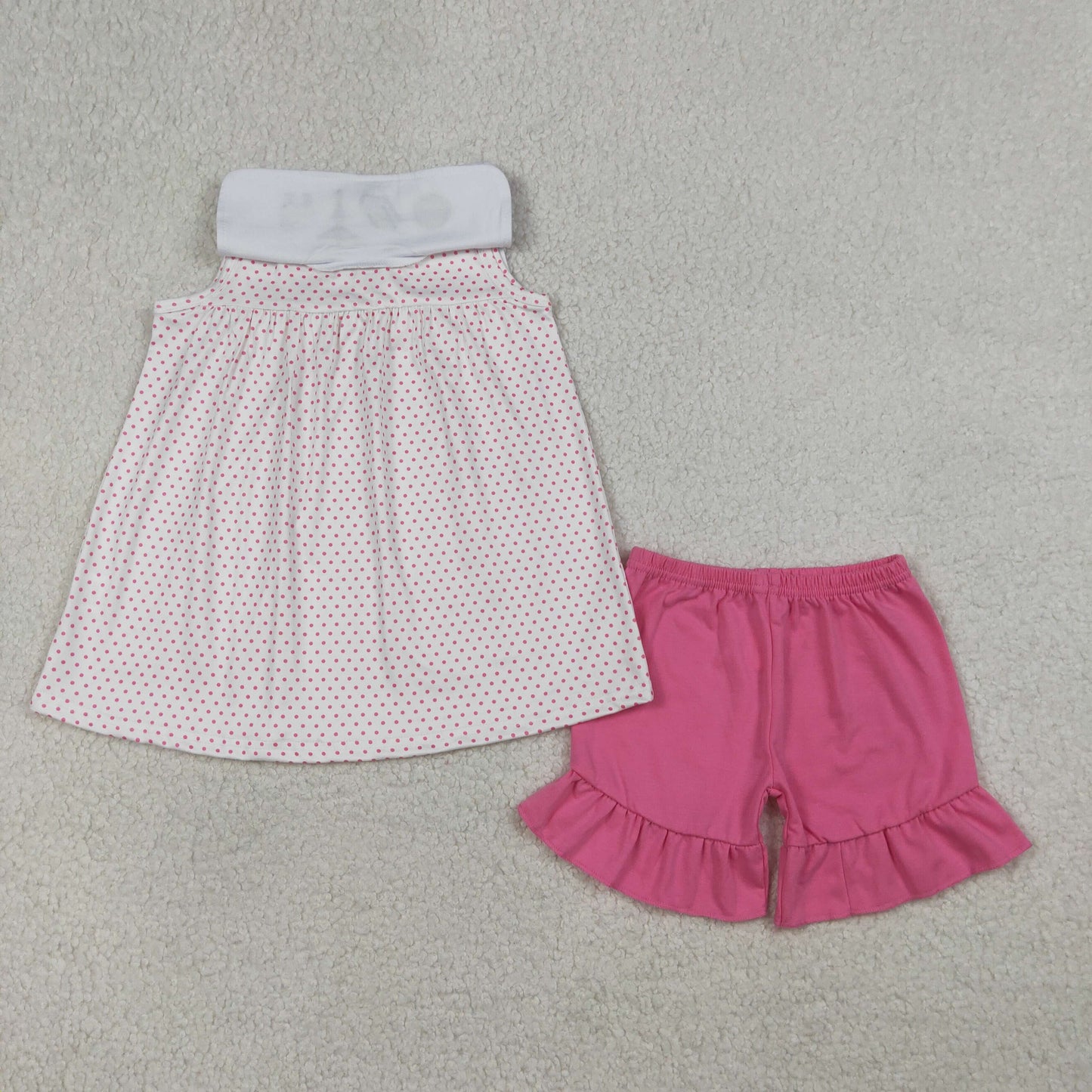 Embroidery GSSO3019 Easter Cross Sheep Sleeveless Pink Shorts Girls Set