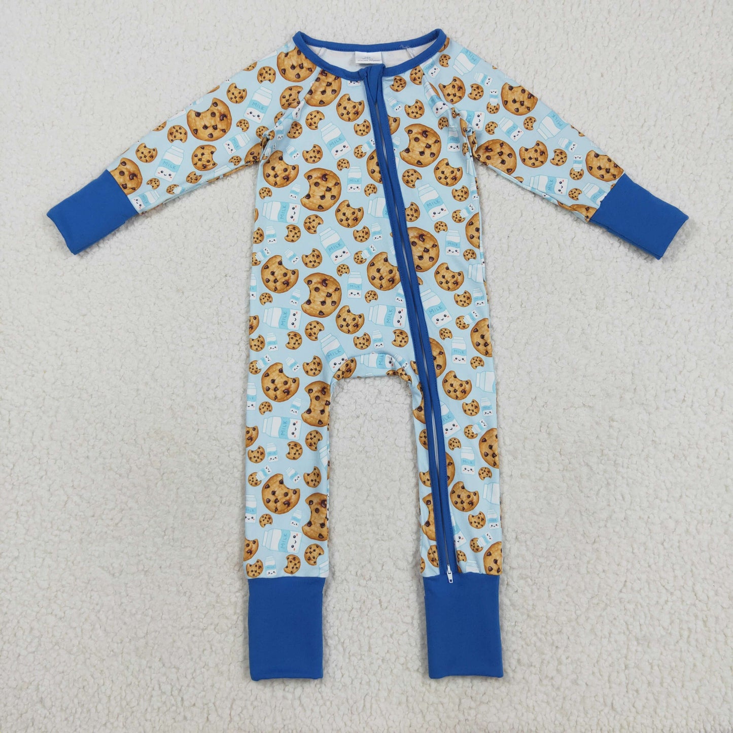 LR2397 Christmas cookie milk blue long sleeve zipper boys romper