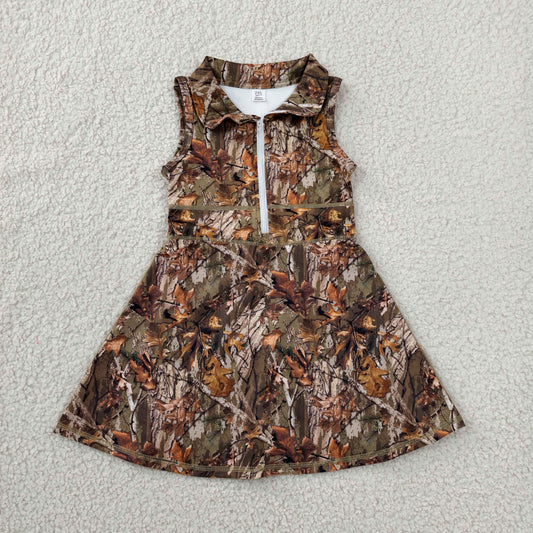 GSD1384 yoga camo sleeveless zipper skorts girls dress