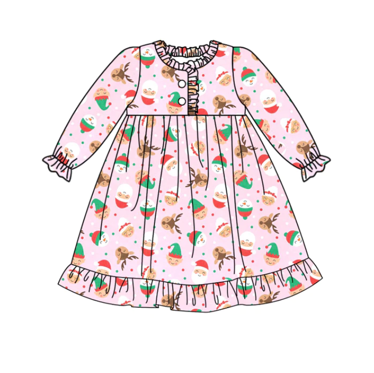 custom S 10.3 Christmas Santa Claus pink long sleeve girls dress