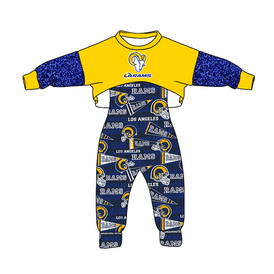custom Blue & yellow long sleeve jumpsuit set