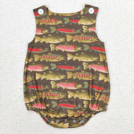 SR1165 Fish green sleeveless boys romper