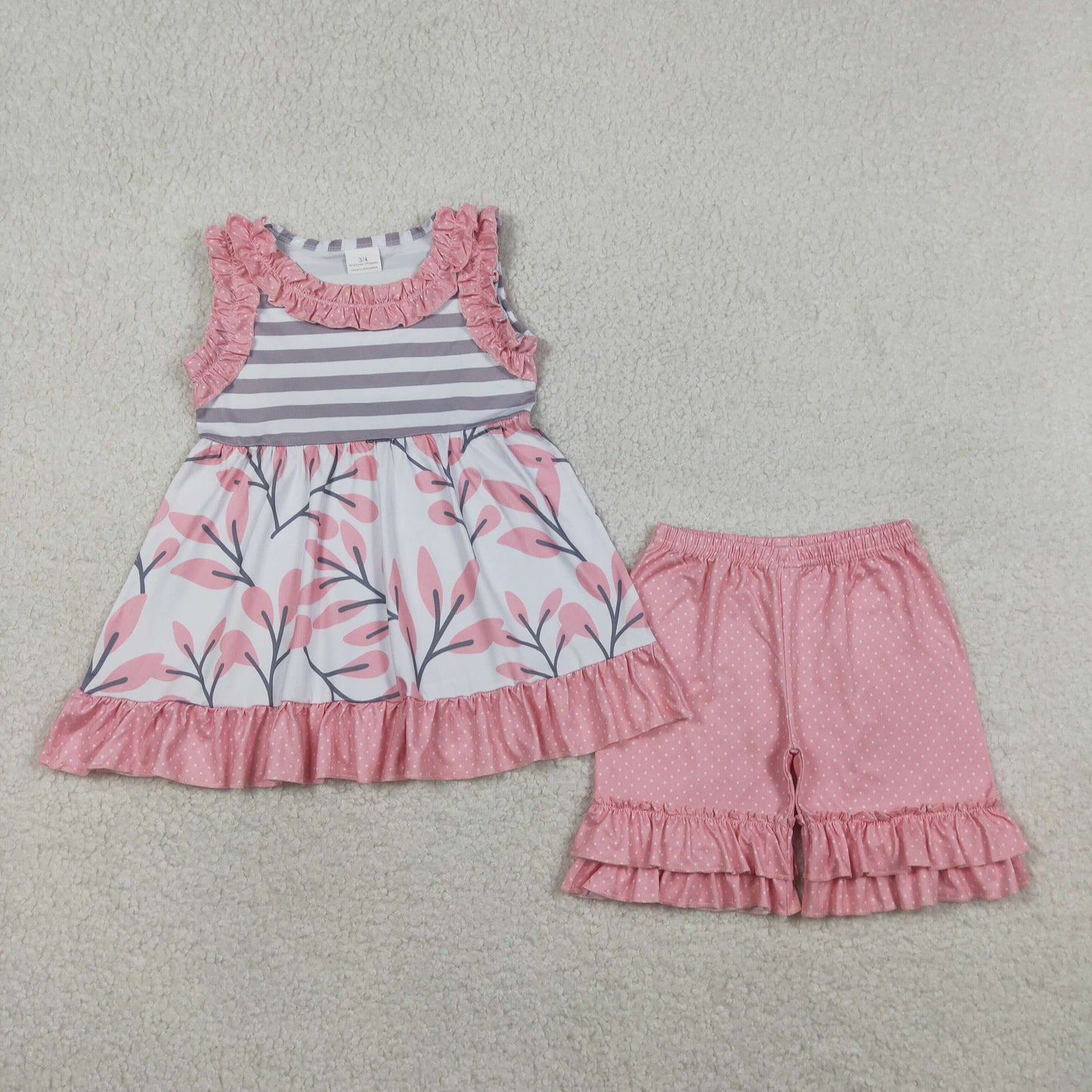 GSSO3745 Flowers Pink Sleeveless Shorts Girls Set