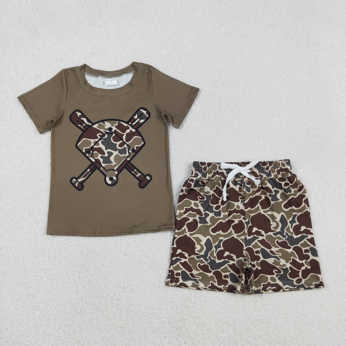 BSSO1593 hunting baseball camo short sleeve camo shorts boys set