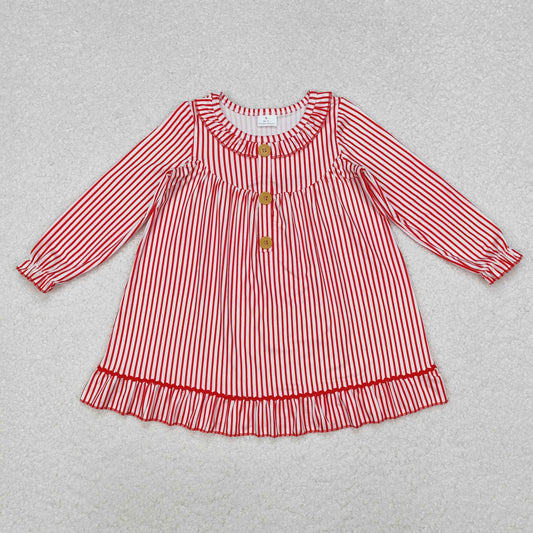 GLD0933 Christmas red striped long sleeve girls gown girls dress