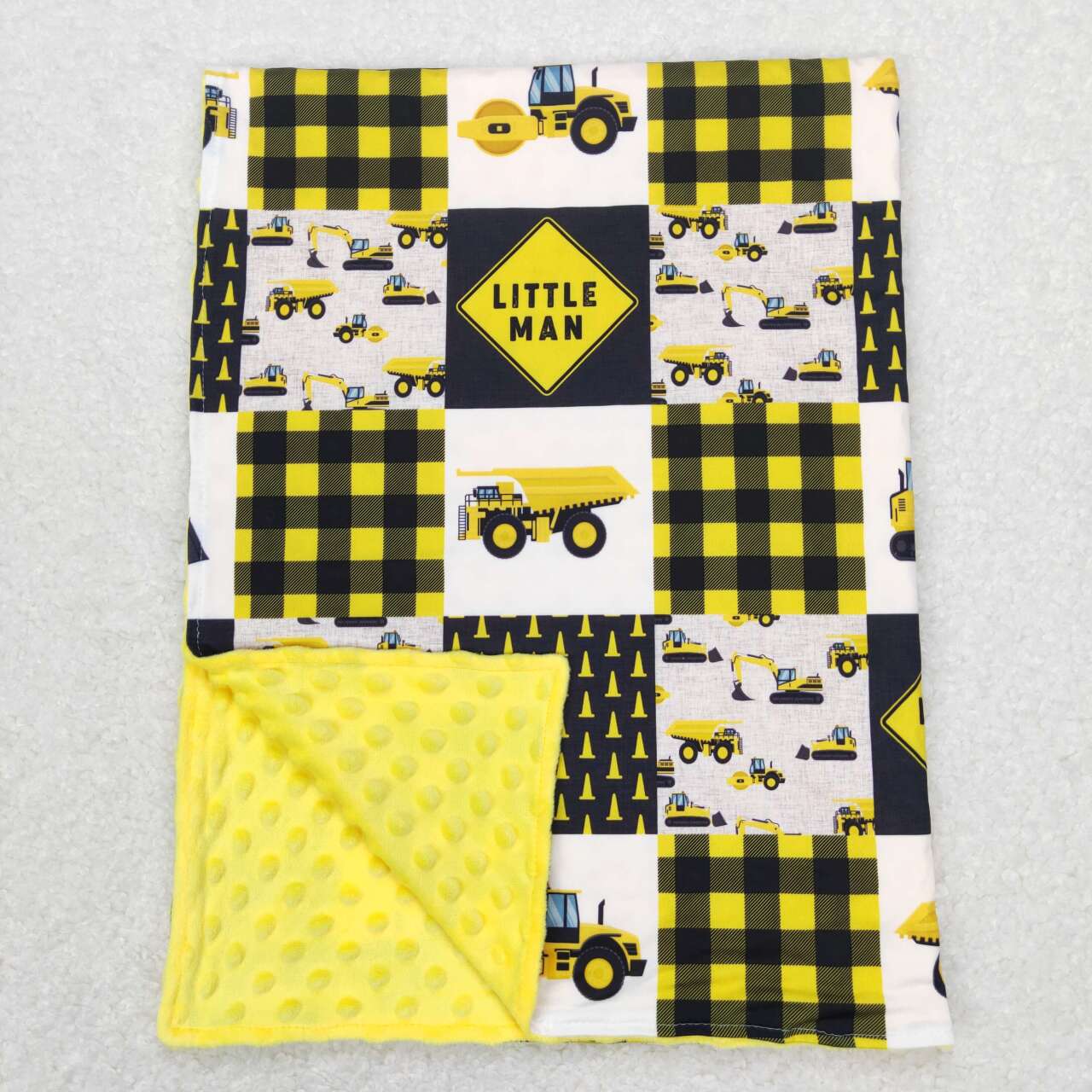 BL0101 Little man Construction truck yellow baby blanket