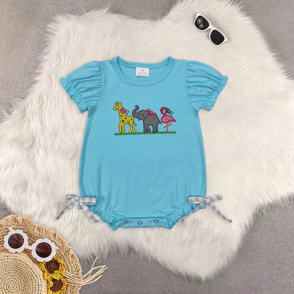 Embroidery cartoon elephant flamingo animals RTS Sibling Clothes