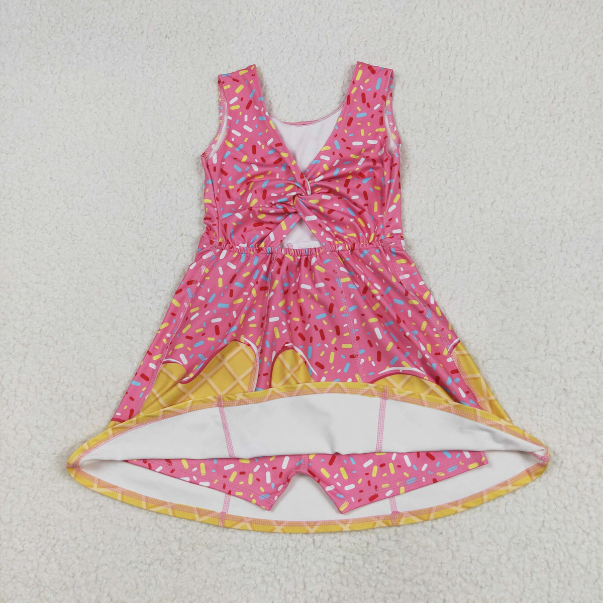 GSD2417 yoga ice pink sleeveless with shorts girls twril bow dress