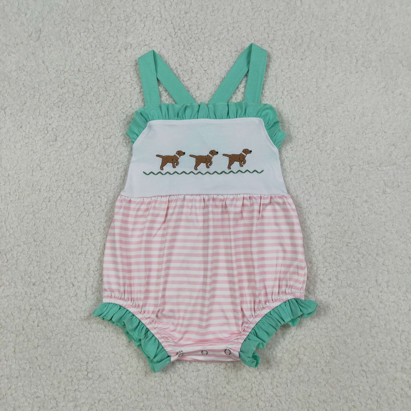 Embroidery SR3558 Cute Dog Striped Girls Romper