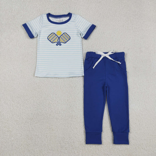 Embroidery BSPO0614 tennis blue short sleeve blue pants boys set