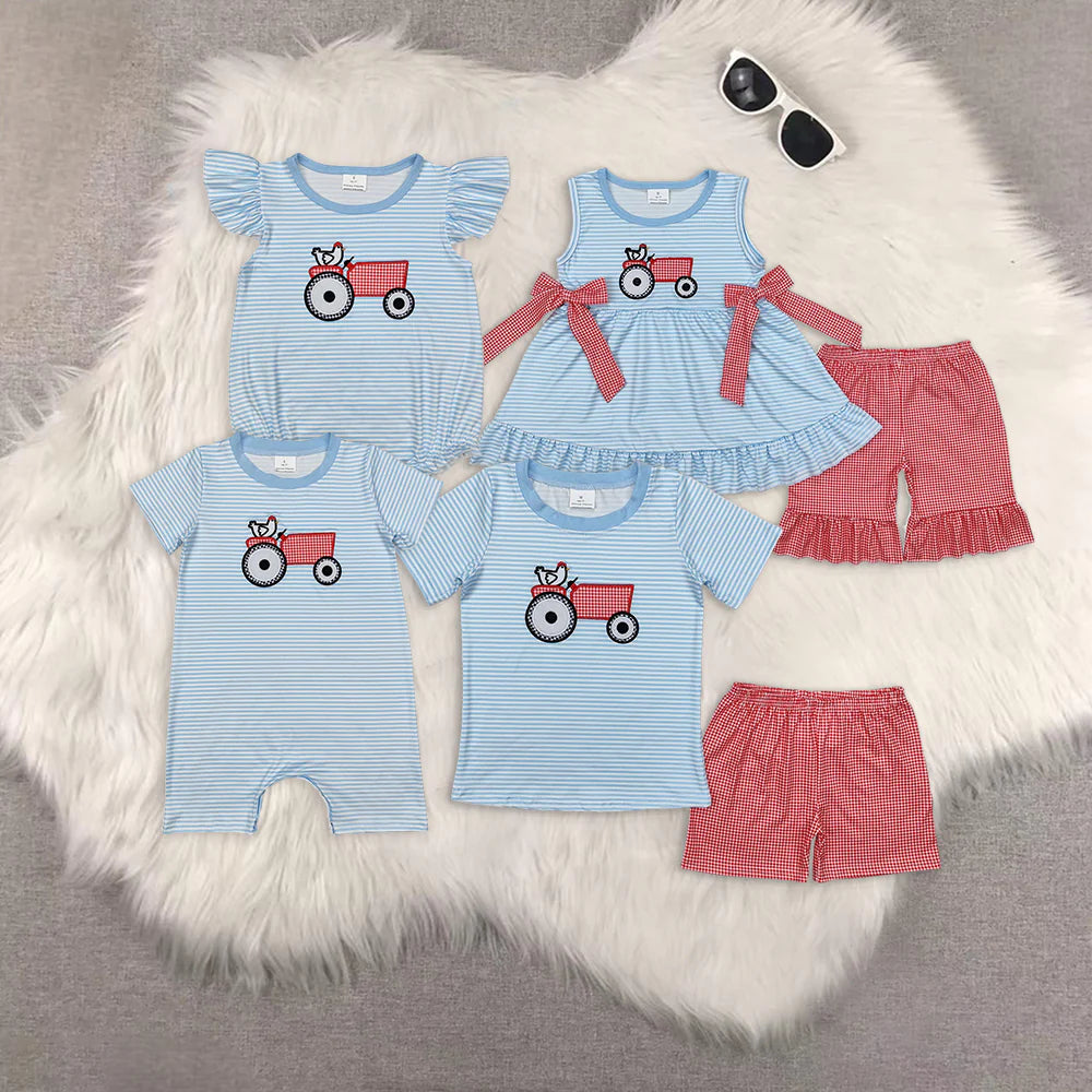 Embroidery farm truck chick RTS Sibling Clothes