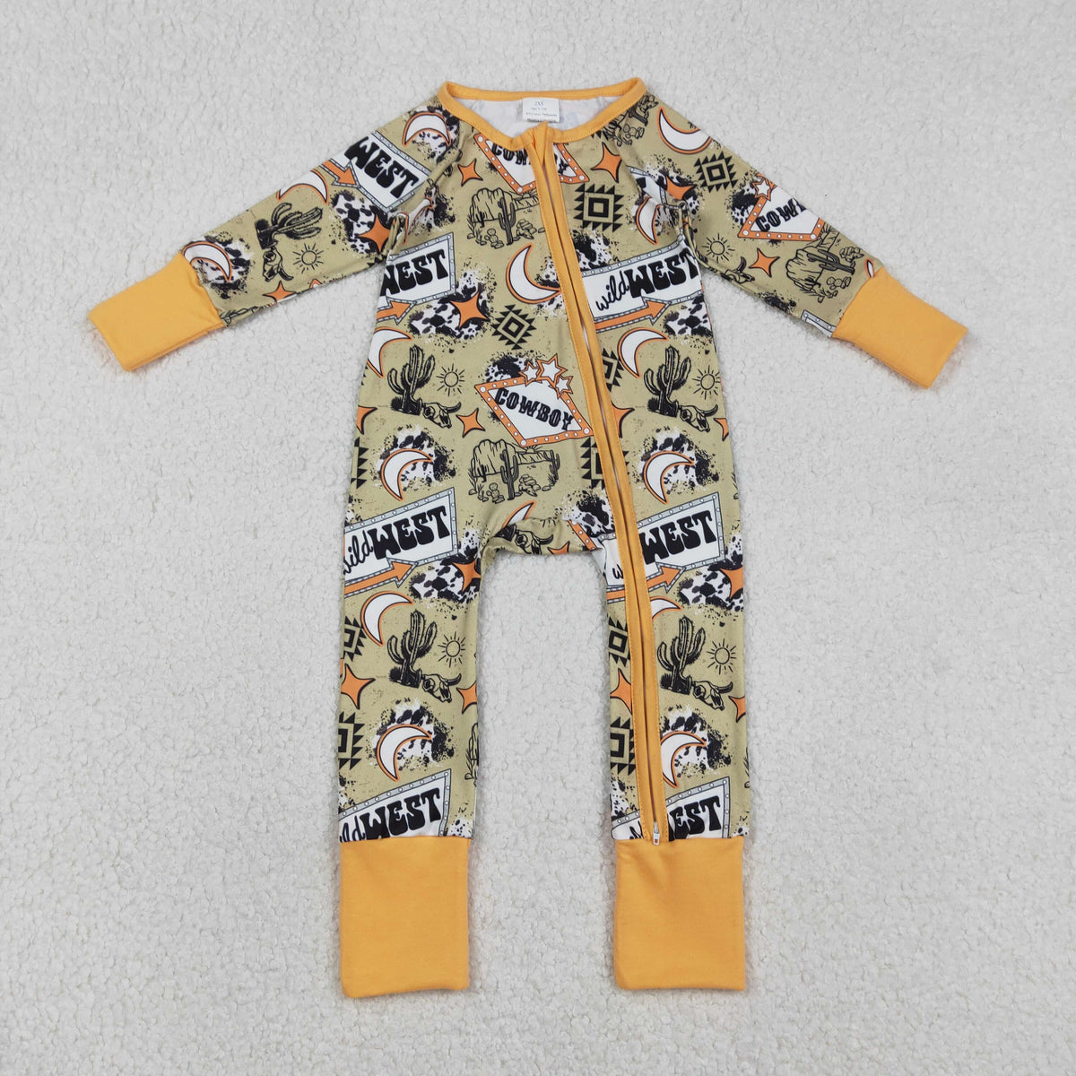 LR2942 Western Aztec Cactus Zipper Long Sleeve Boys Romper