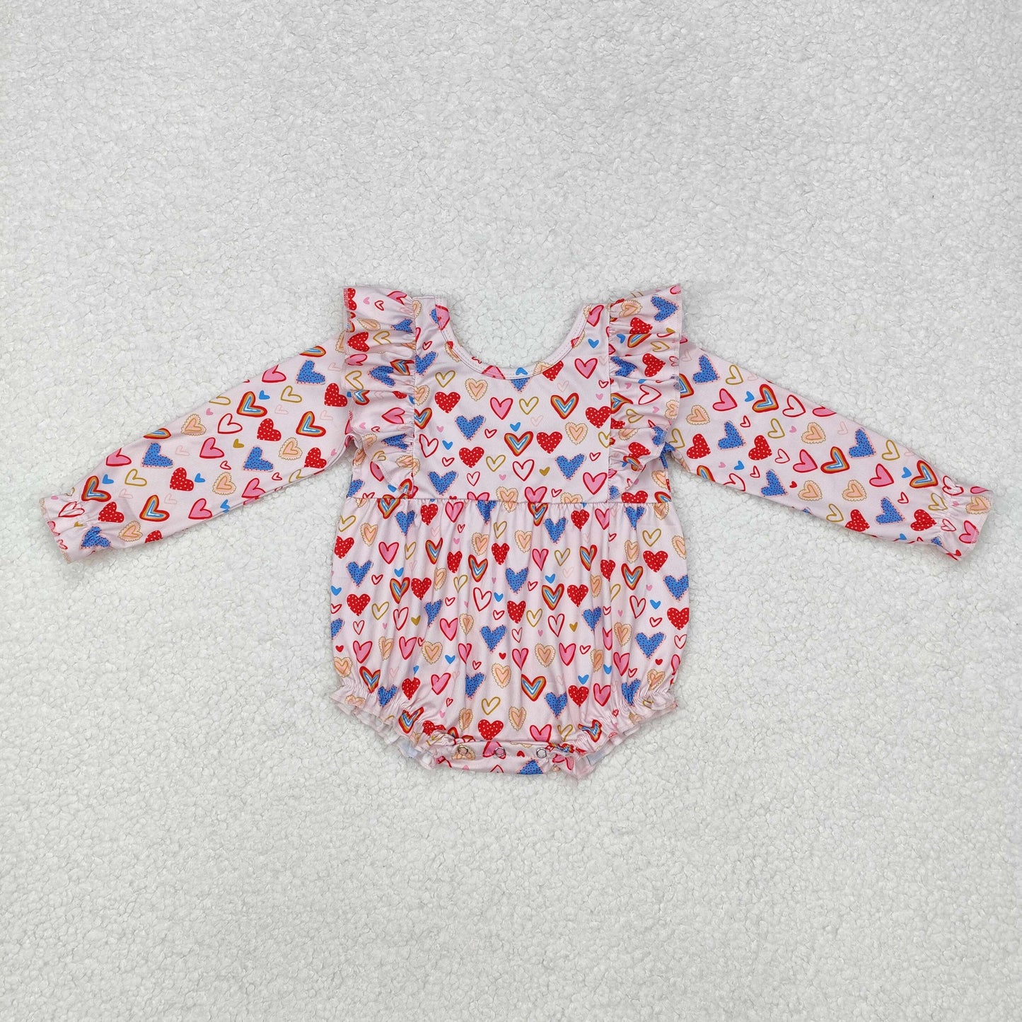 LR1917 colorful heart pink long sleeve girls romper baby romper