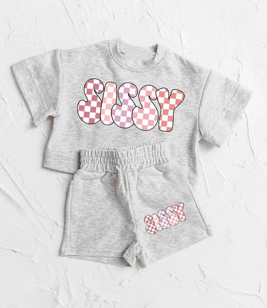 custom moq 3 syssy grey short sleeve shorts kids set