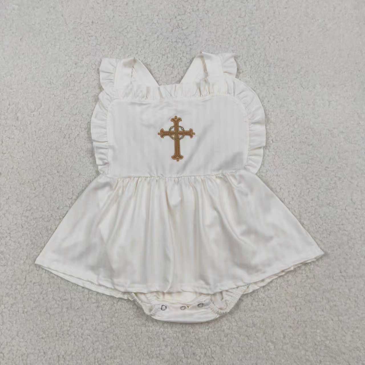 Embroidery Easter Cross Dress/Romper RTS Sibling Clothes