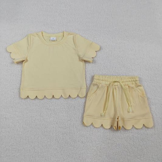 GSSO3175 Scallop Yellow Short Sleeve Shorts Girls Set