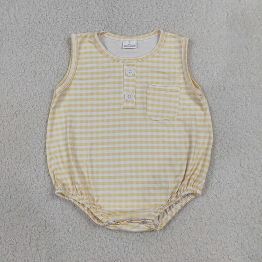 SR4236 Yellow Checkered Sleeveless Boys Romper