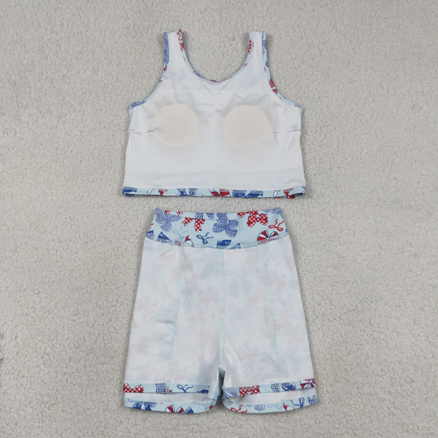 GSD3874 yoga July 4th Bows Sleeveless Skorts Girls Set