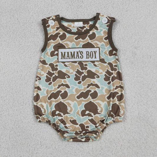 Embroidery SR3907 Mama's Boy Camo Sleeveless Boys Romper