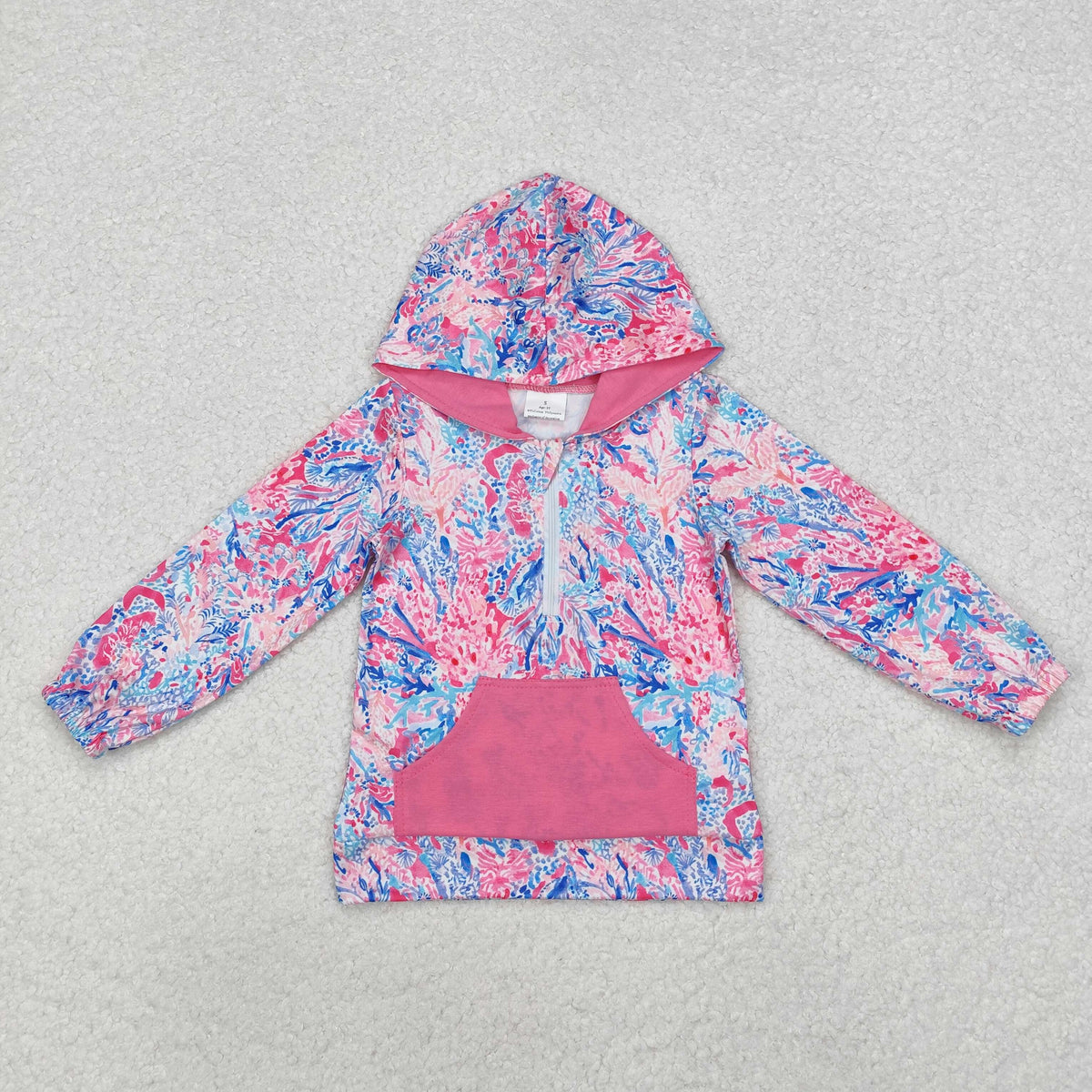 GT0745 colorful print hot pink pocket long sleeve hoodie girls pullover