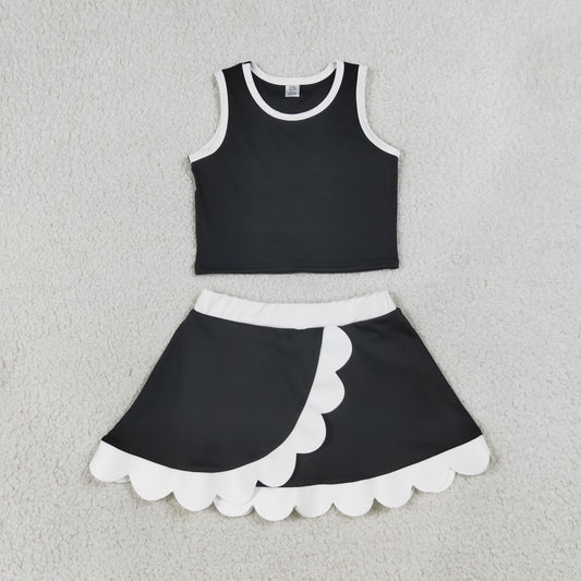 GSD4029 Yoga Scallop Black Sleeveless Skorts Girls Set