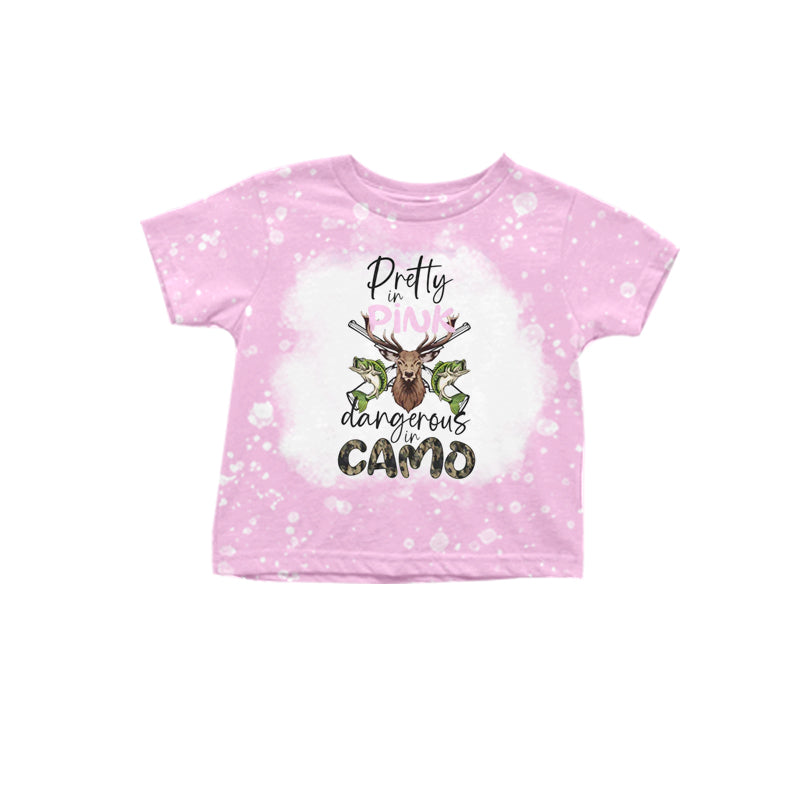 preorder Pretty in Pink Dargerous in Camo Cow Fish Pink Short Sleeve Girls Top