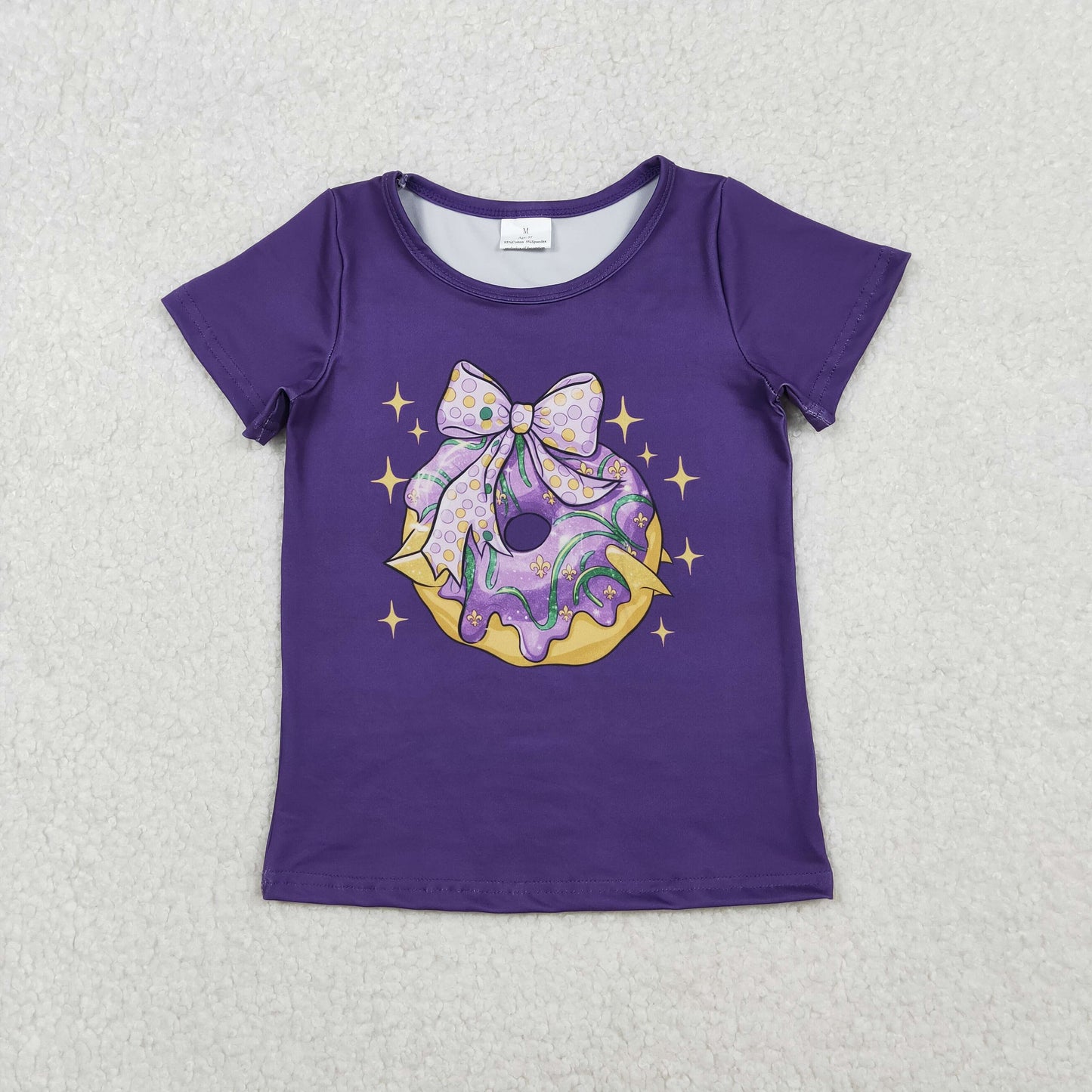 GT1252 Mardi Gras purple bows star dount short sleeve girls top