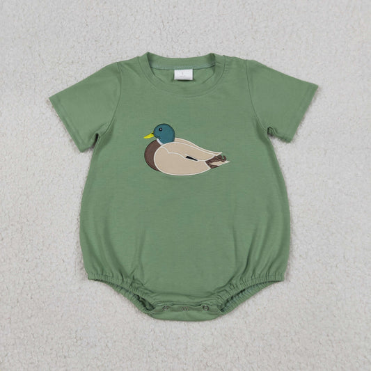 Embroideery SR3444 Mallard duck green short sleeve boys romper