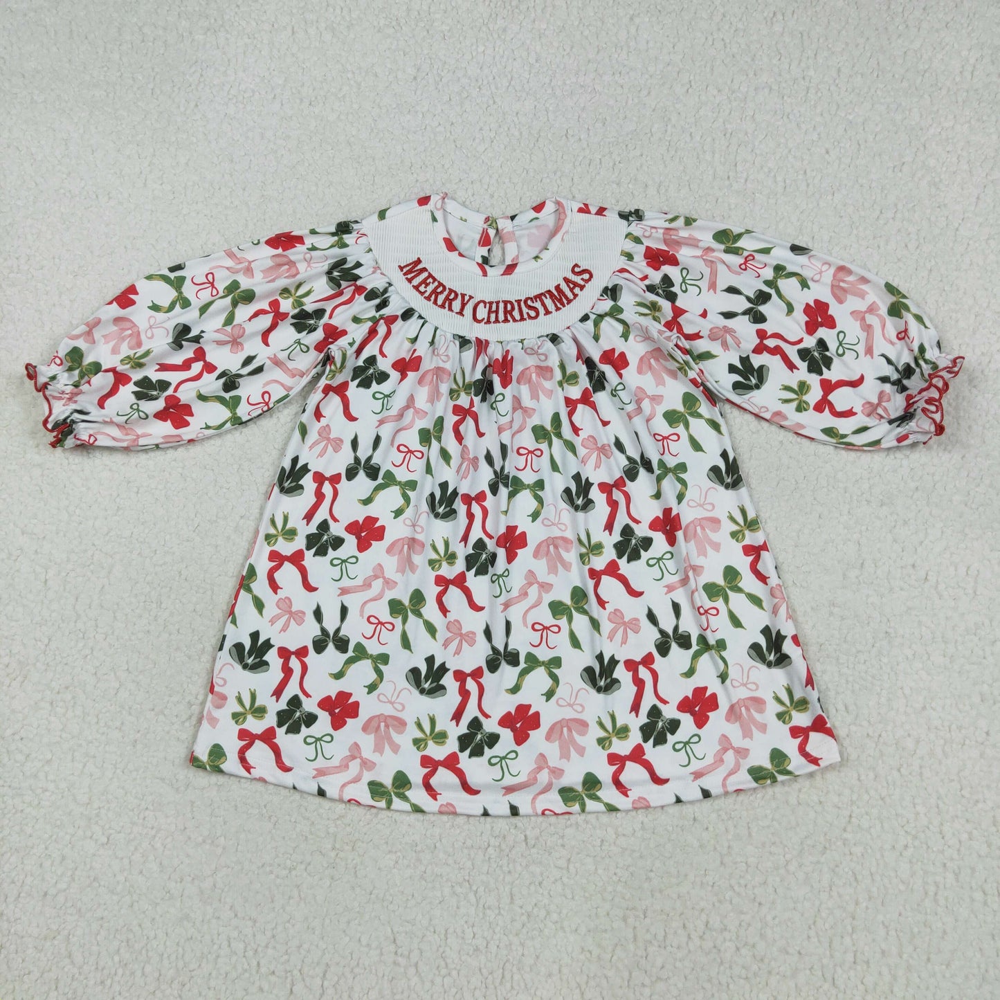 Smocked embroidery Merry Christmas bows RTS Sibling Clothes