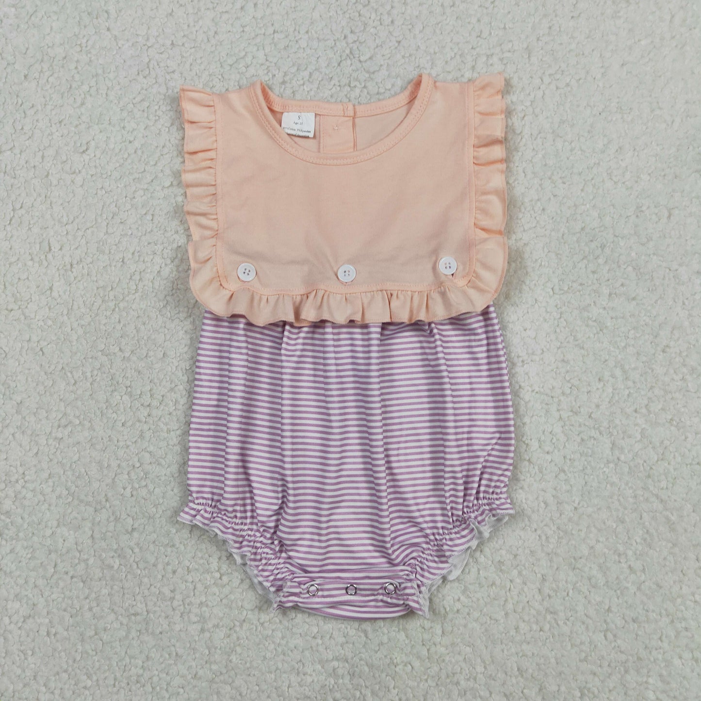 SR3941 Pink Purple Striped Sleeveless Girls Romper