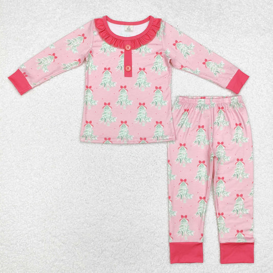 bamboo GLP1610 Christmas tree pink bows long sleeve pants girls pajamas