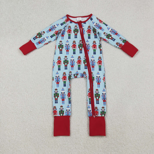 LR2599 Christmas soldier blue long sleeve zipper boys romper