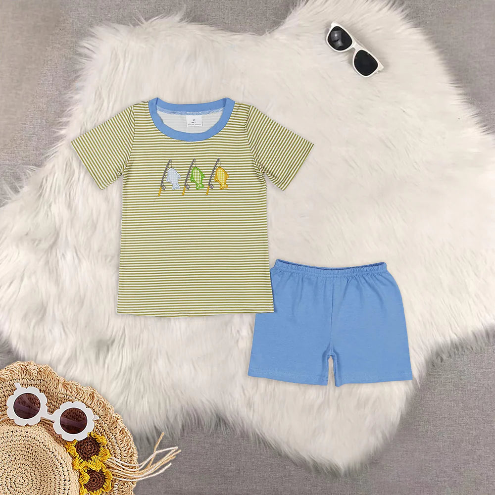 Embroidery hunting fishing boys set RTS Sibling Clothes