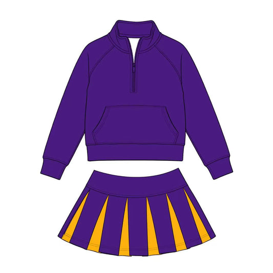 Custom Moq 3 Purple Zipper Long Sleeve Skorts Girls Set