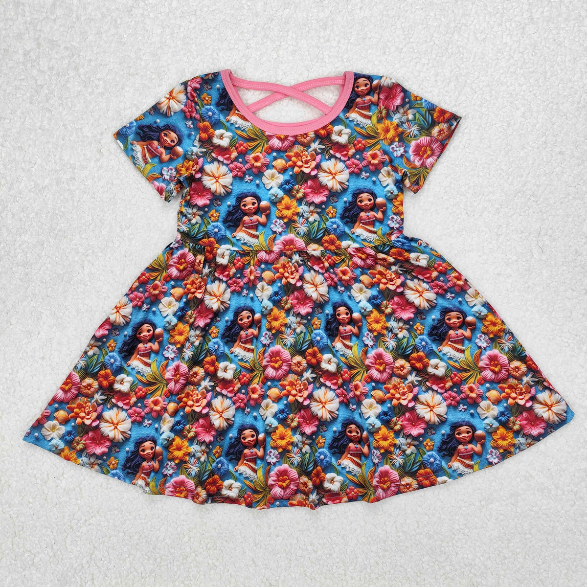 GSD1785 3D printing cartoon princess flowers short sleeve girls dress