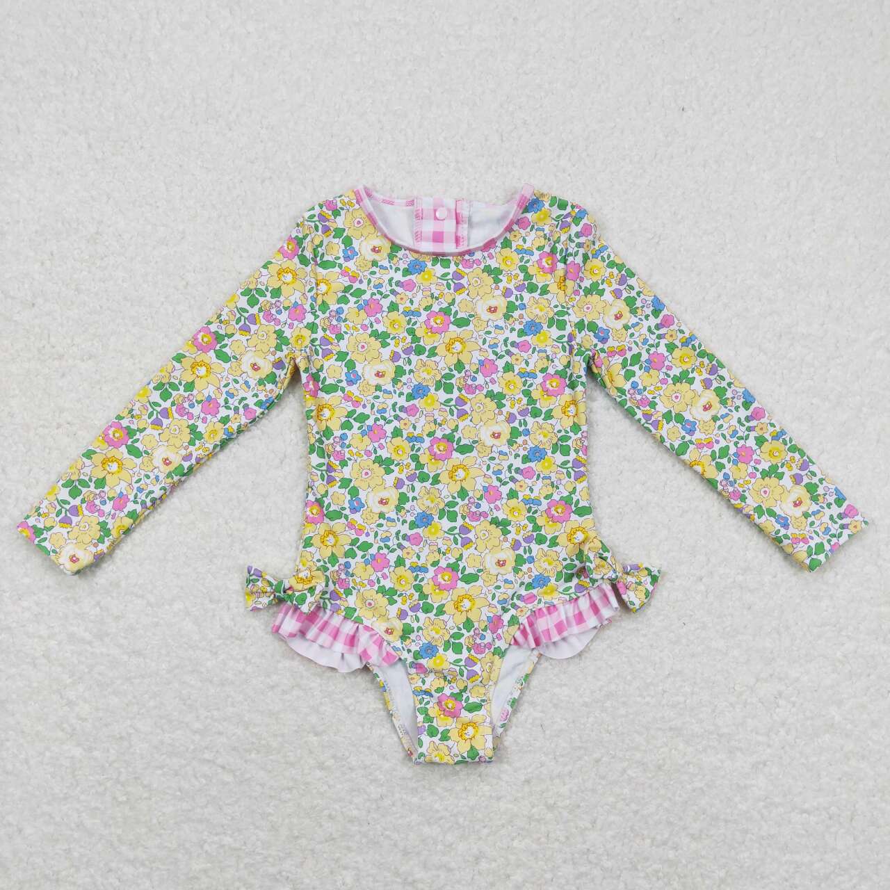 S0191 Yellow flowers long sleeve Girls Bathing Suits Swimsuits