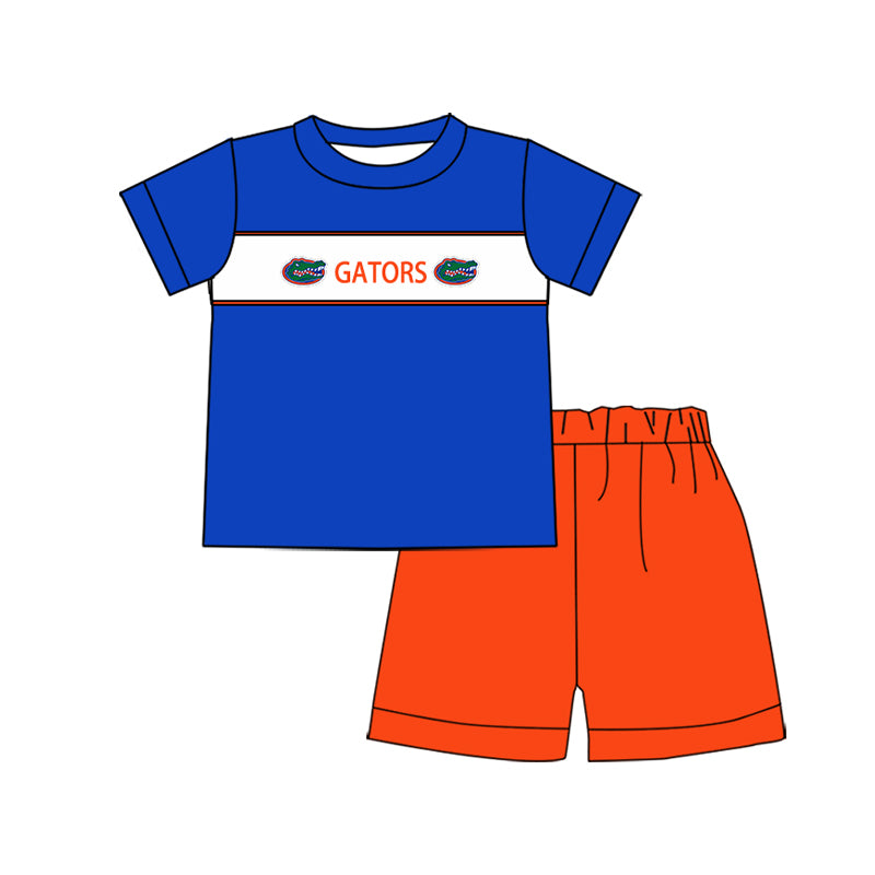 Cutom Moq 3 Football Team Gators Blue Short Sleeve Orange Shorts Boys Set