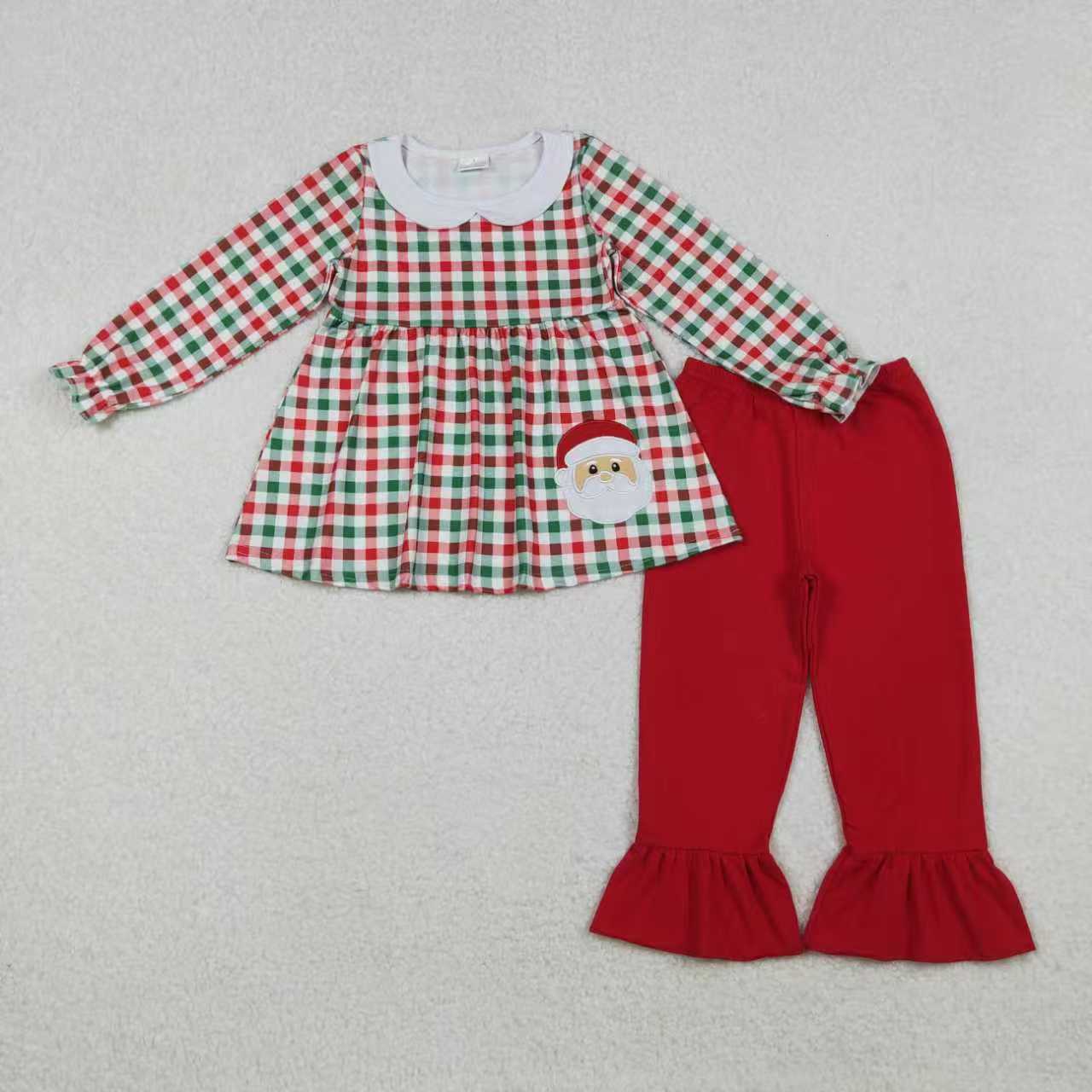 embroidery Christmas Santa checkered romper/set RTS Sibling Clothes