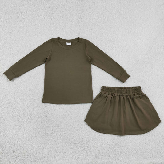 GLD1698 Green Sweatshirt Long Sleeve Skorts Girls Set