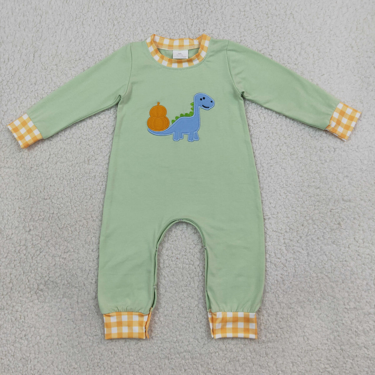 Embroidery LR3168 Pumpkin Dinosaur Long Sleeve Boys Romper
