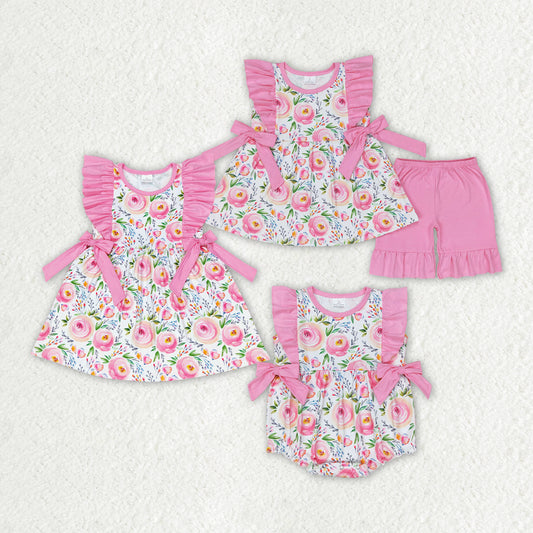 hot pink flowers RTS sibling clothes