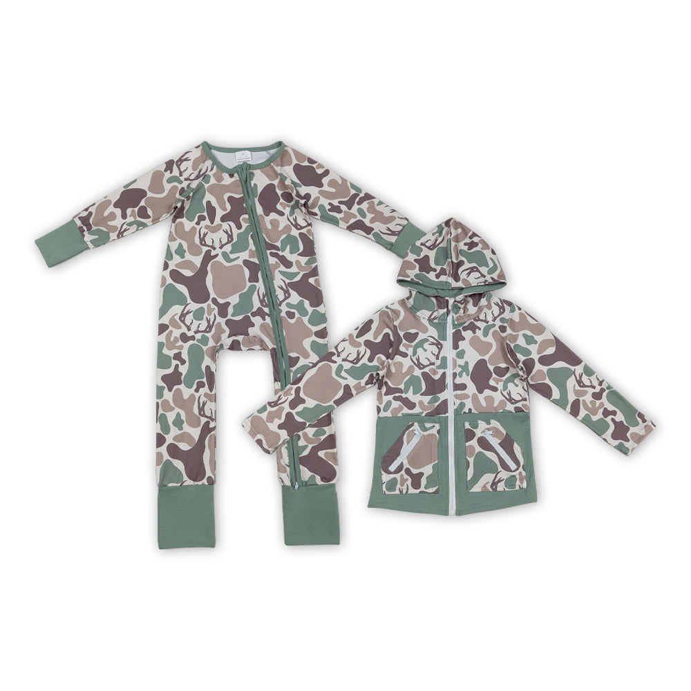 hunting camo deer romper/hoodie coat RTS Sibling Clothes