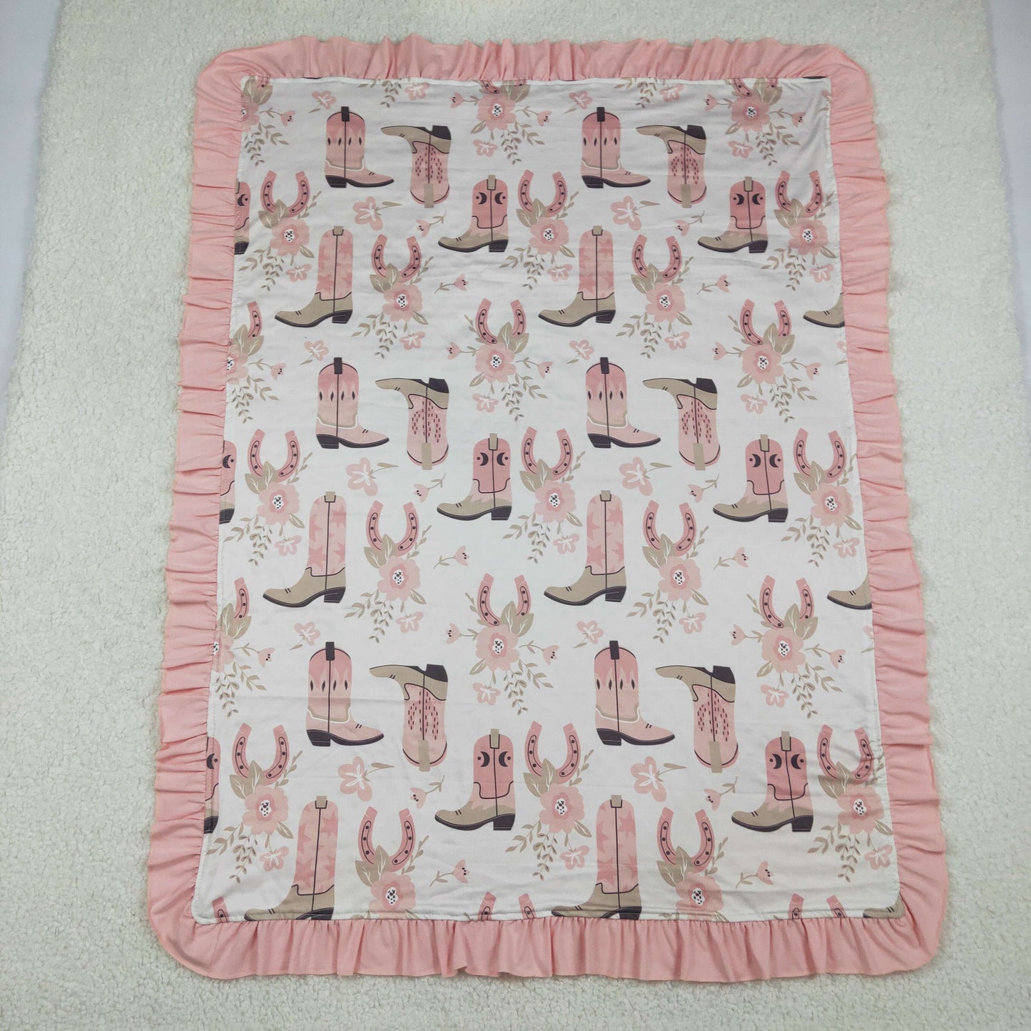BL0246 Western Boot Flowers Pink Baby Blanket