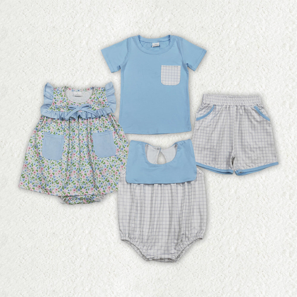 Blue Flowers Set/Romper  RTS Sibling Clothes