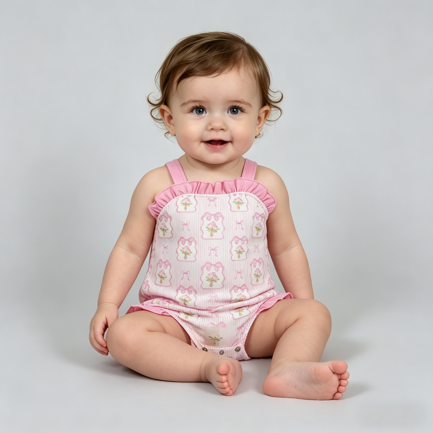 SR4112 Pink Flowers Bows Girls Romper