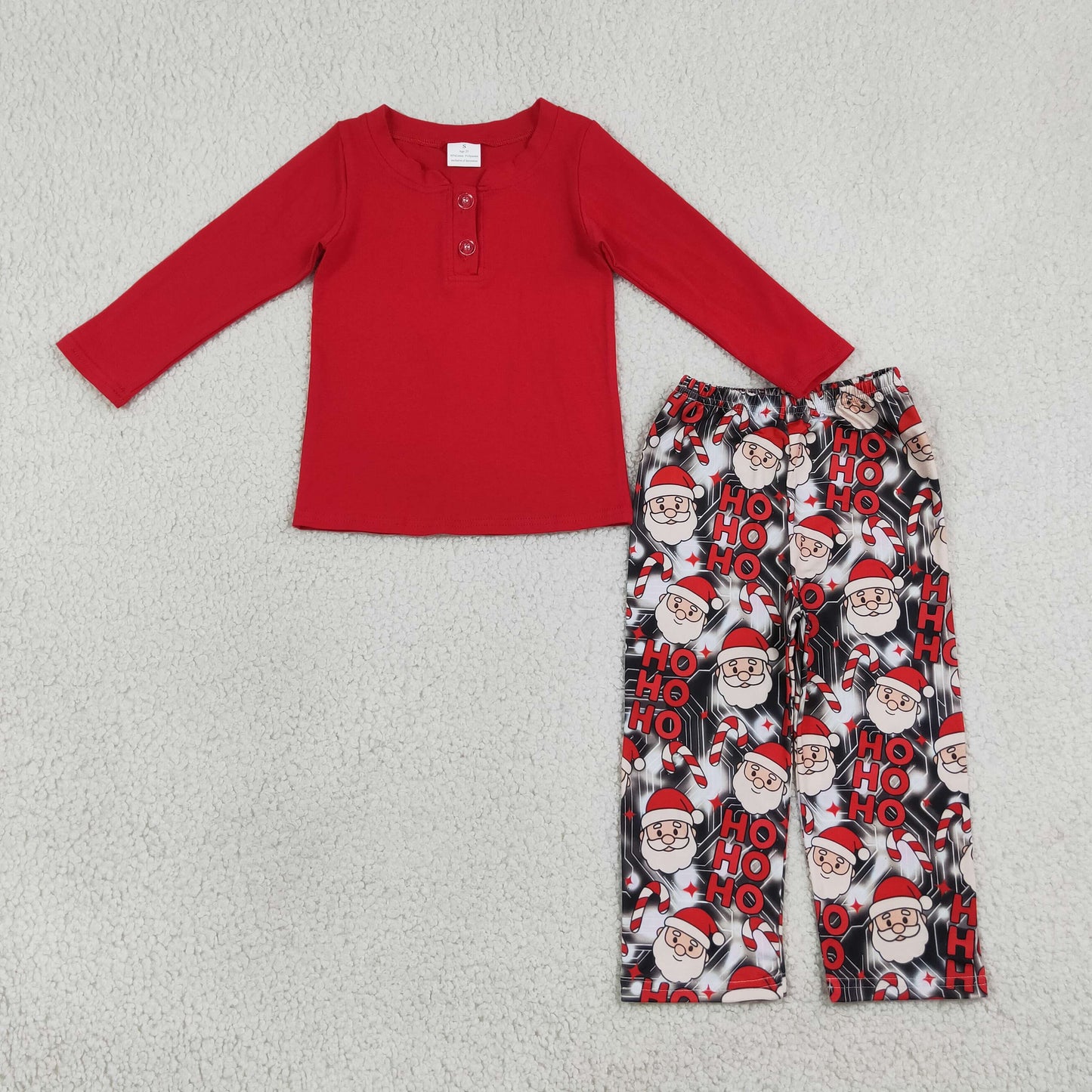 BLP1513 Christmas Santa Red Long Sleeve Pants Boys Set